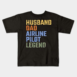 Mens Husband Dad Airline Pilot Legend Fathers Day  Retro Kids T-Shirt